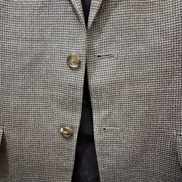 Jos A Bank Silk Wool Blazer Traveler's Collection 44L Houndstooth Brown Tan - Picture 7 of 13
